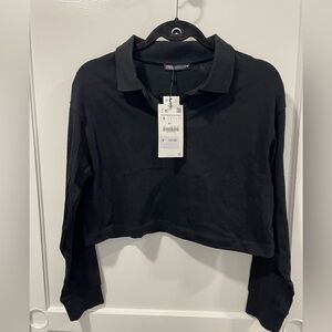 Zara Black Long Sleeve Cropped Shirt